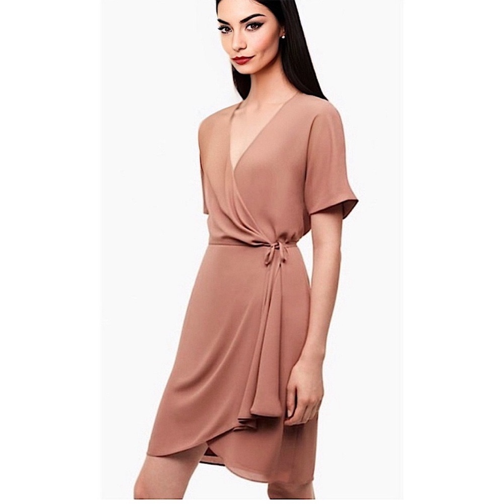 Aritzia Wrap Mini Dress In Soft Mauve